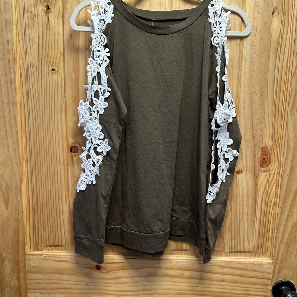 Elegant Olive Green Top with Lace Accents